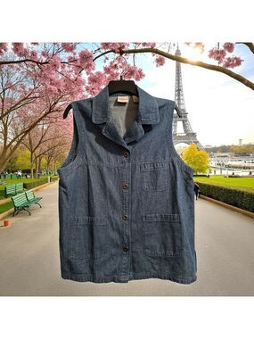 Crossroads Denim Shirt Button Up Sleeveless Blouse Womens Large Blue 90s